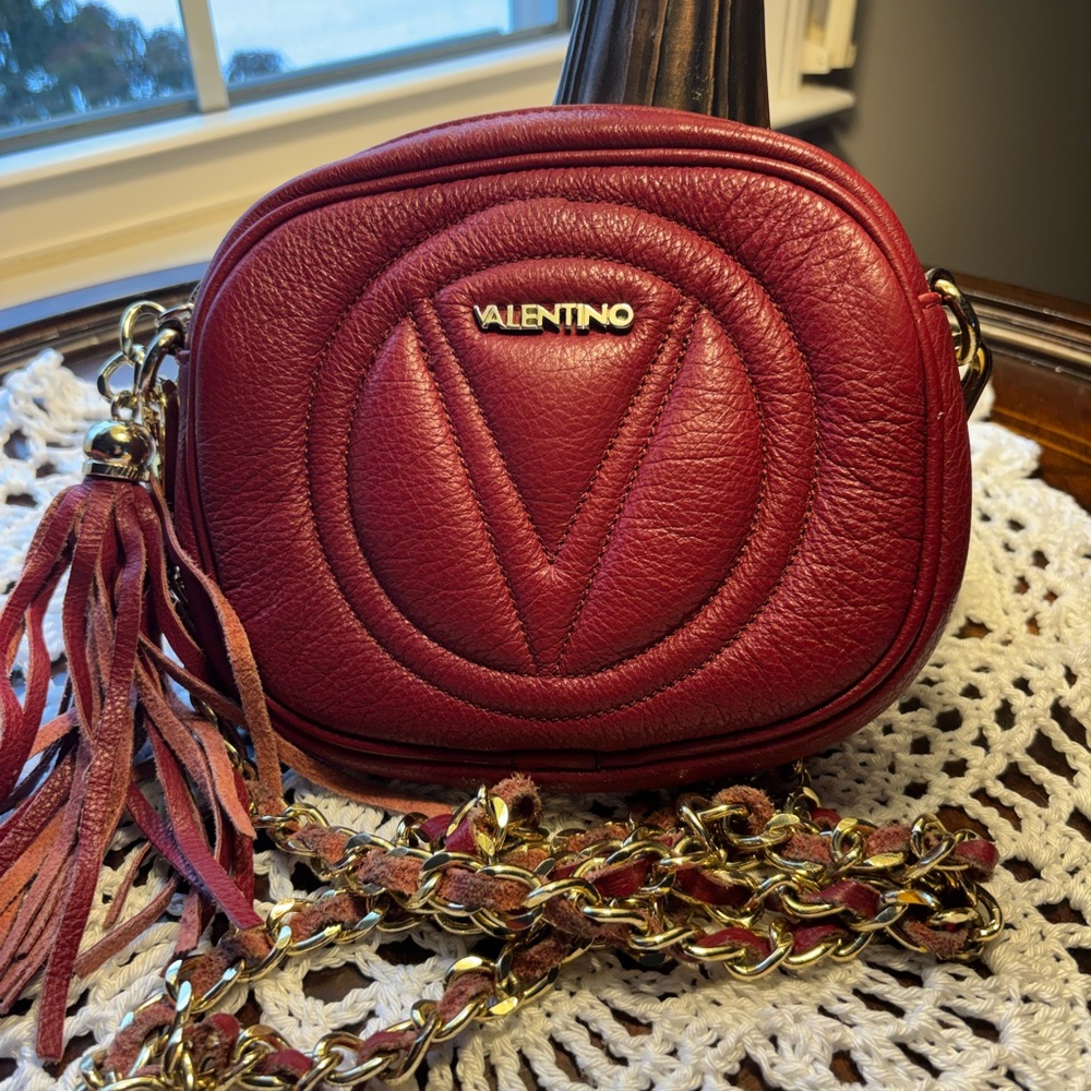 Authentic Valentino  red Leather Crossbody Bag with Gold Chain